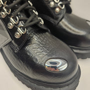 DR MARTENS WOMEN'S 7 STEEL TOE 1460 PASCAL BLACK ANALINE CROC EMBOSS BOOTS NWOB