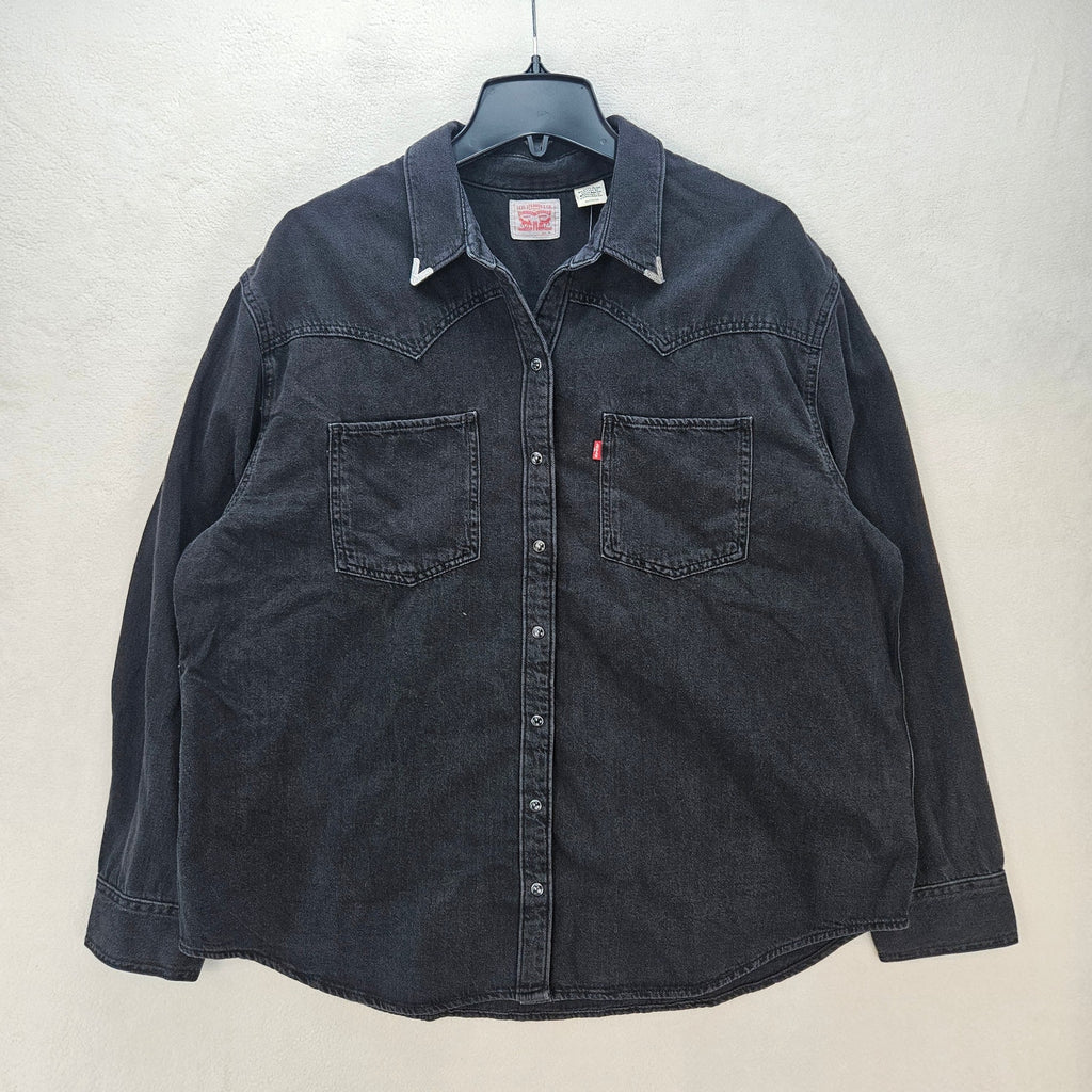 LEVI'S PREMIUM WOMEN'S XL TEODORA METAL TIPPED WESTERN SHIRT NWT BLACK