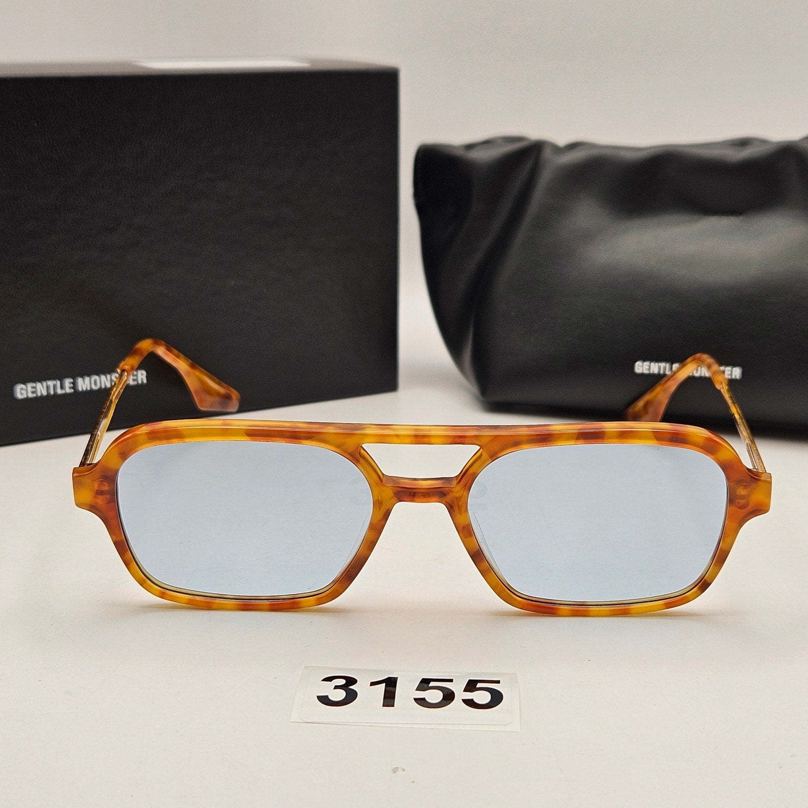 GENTLE MONSTER KINGS TORTOISE AVIATOR SUNGLASSES BLUE LENS NIB