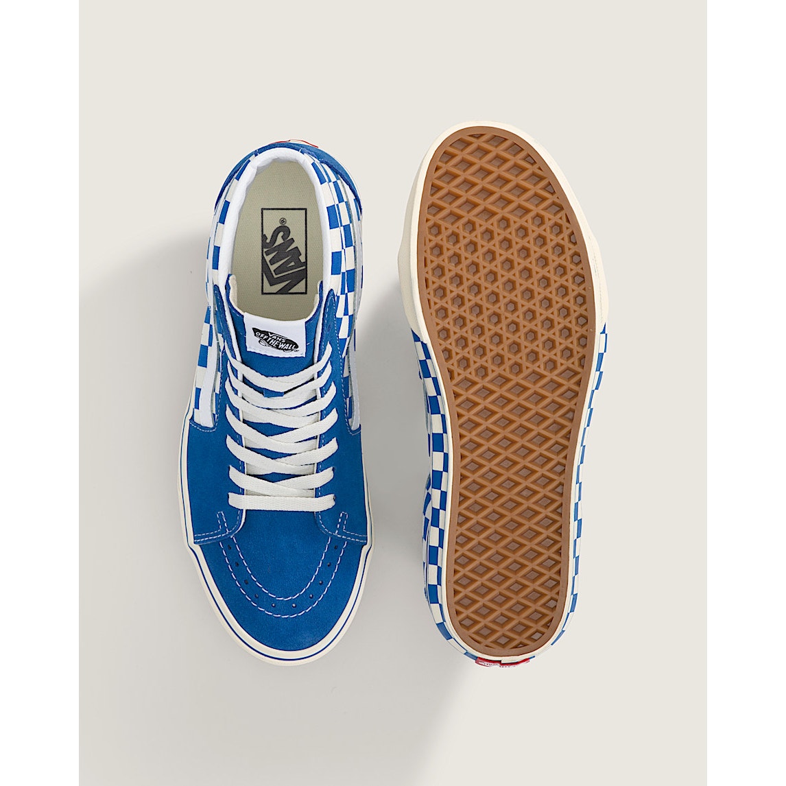 VANS MEN'S 10.5 SK8-HI CHECKERBOARD SIDEWALL CLASSIC BLUE HI TOP SKATEBOARDING