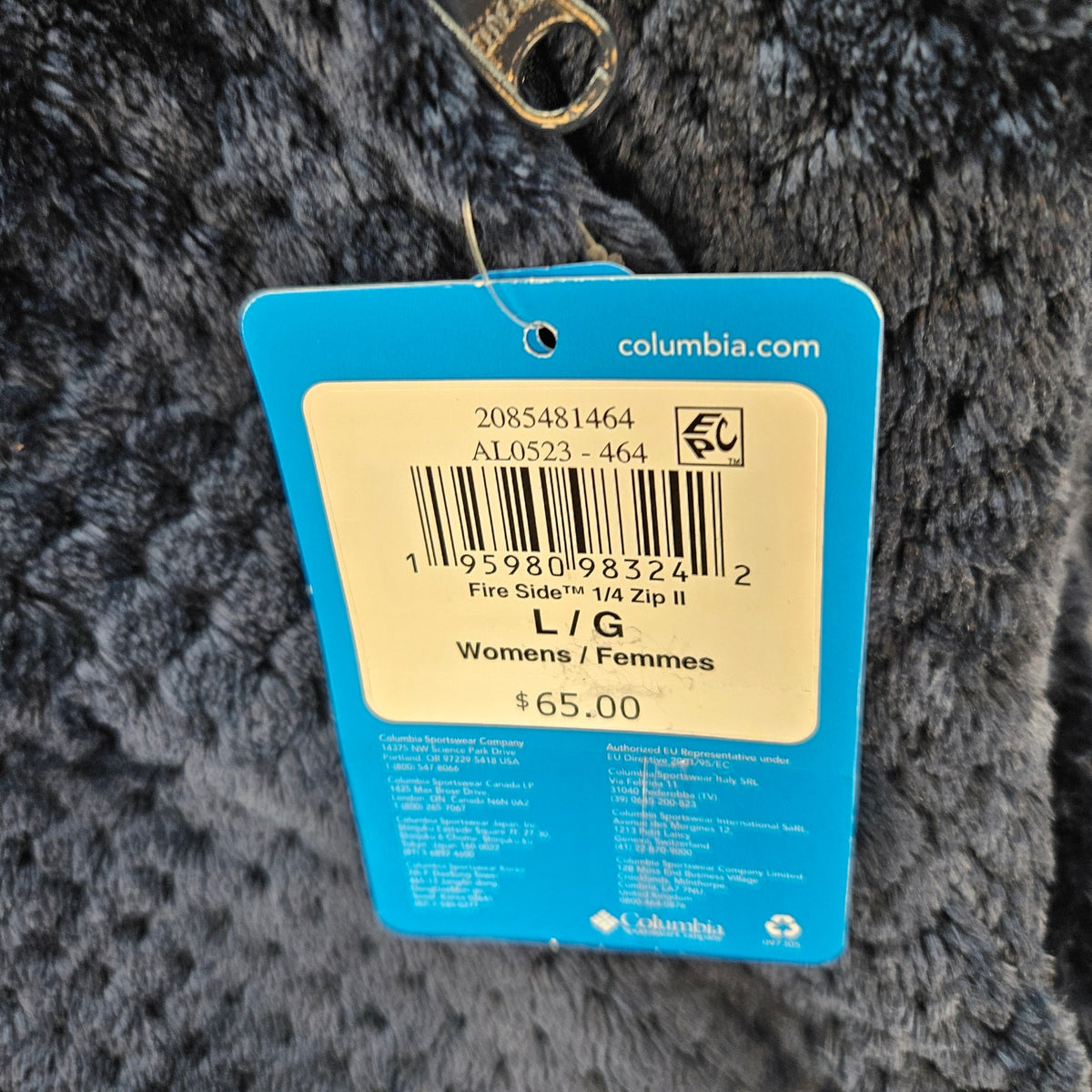 COLUMBIA WOMEN'S LARGE FIRE SIDE 1/4 ZIP GREY PULLOVER POCKETS SOFT NWT
