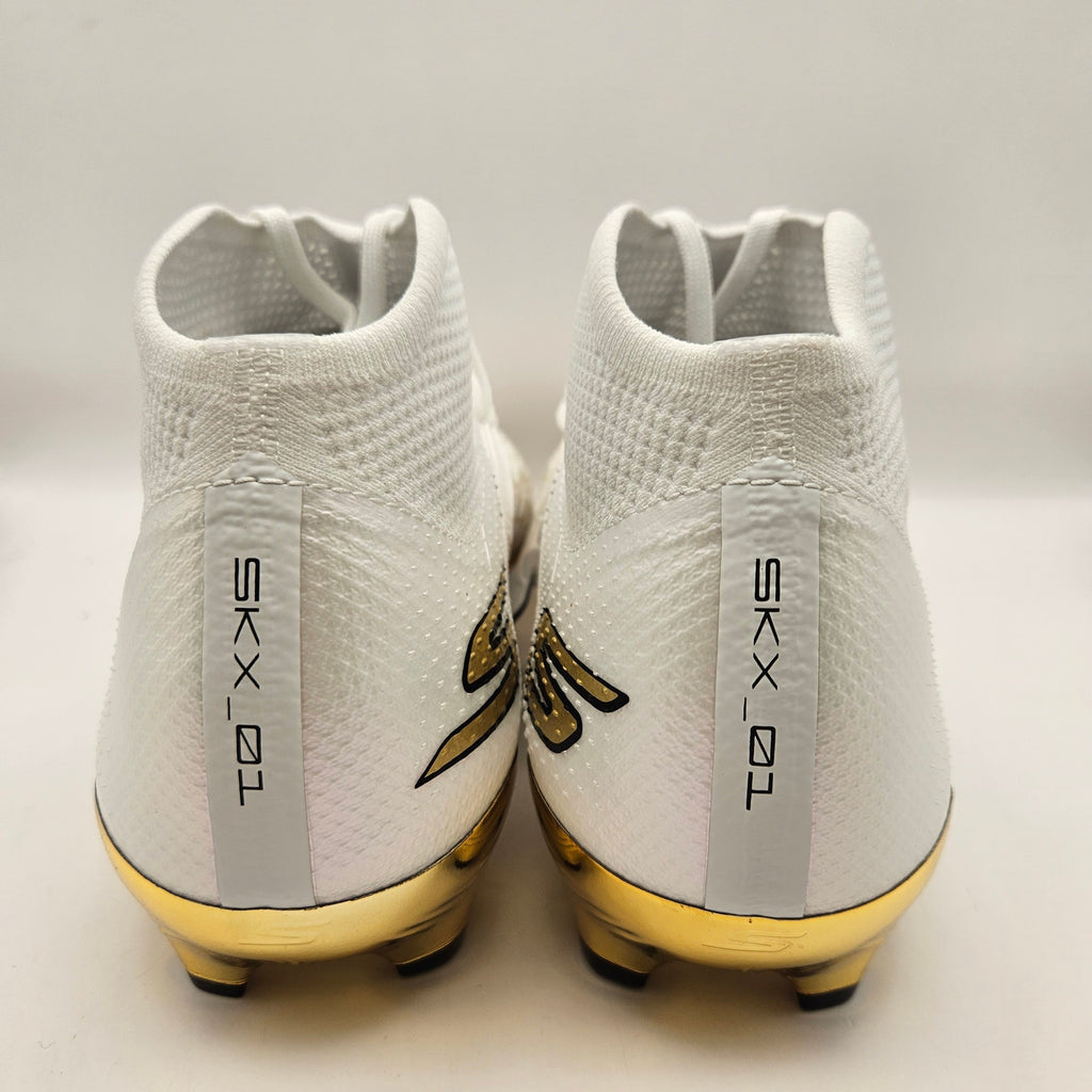 SKECHERS MEN'S 11.5 SKX 1.5 HIGH ELITE FG SOCCER CLEATS WHITE METALLIC GOLD NWOB