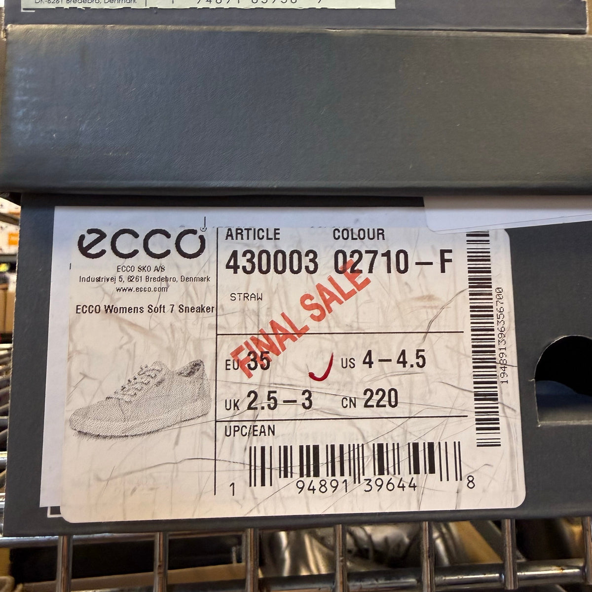 ECCO WOMEN'S 35 SOFT 7 STRAW YELLOW LEATHER LOW TOP SNEAKER FACTORY SECOND NIB