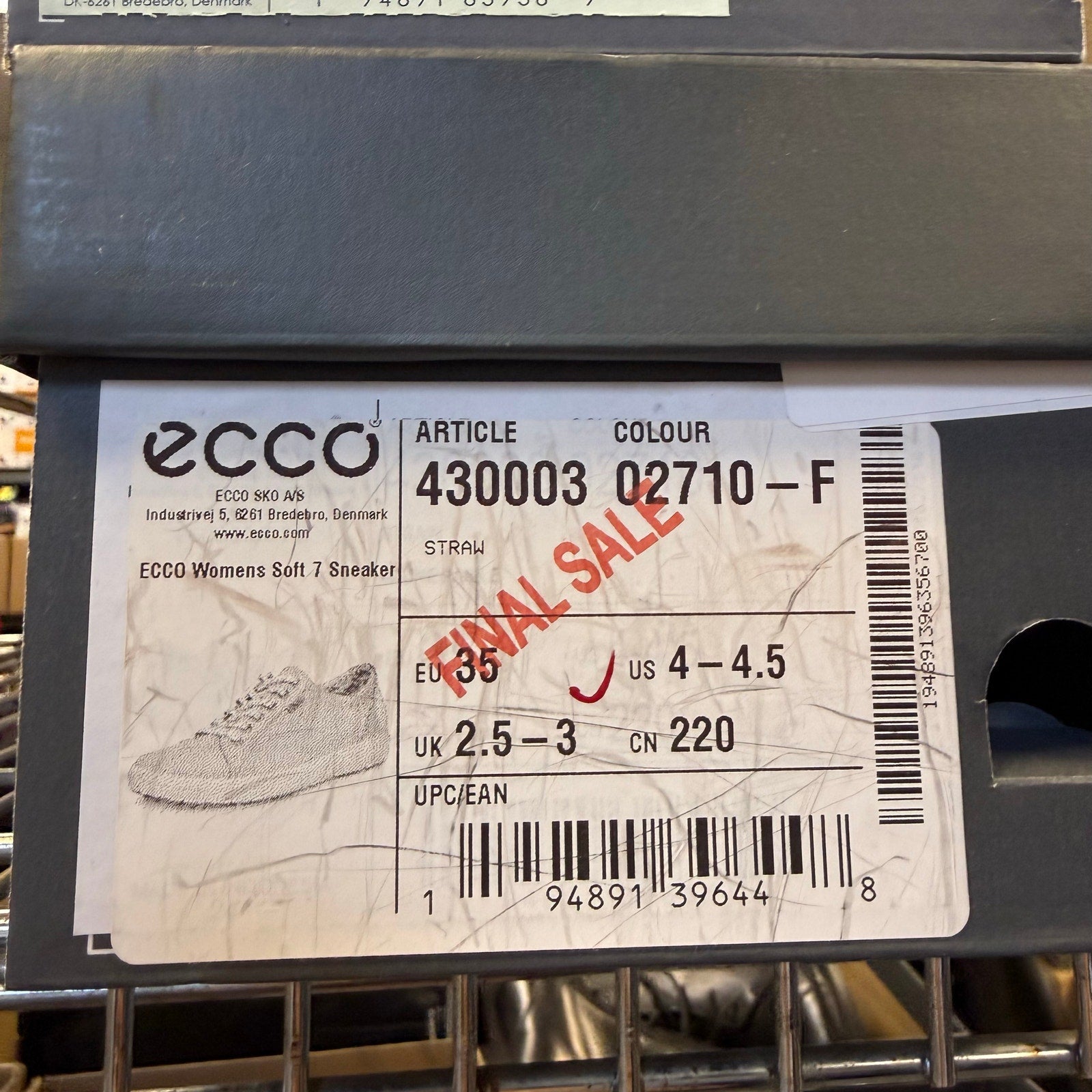 ECCO WOMEN'S 35 SOFT 7 STRAW YELLOW LEATHER LOW TOP SNEAKER FACTORY SECOND NIB