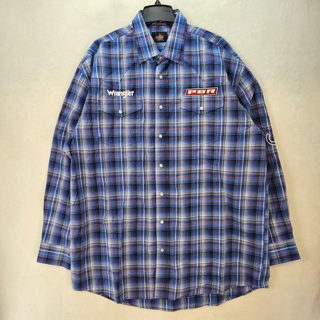 WRANGLER PBR PLAID MEN'S 2XT PEARL SNAP WESTERN SHIRT NWT
