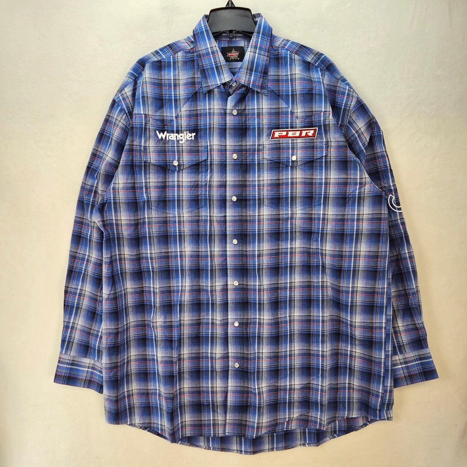 WRANGLER PBR PLAID MEN'S 2XT PEARL SNAP WESTERN SHIRT NWT