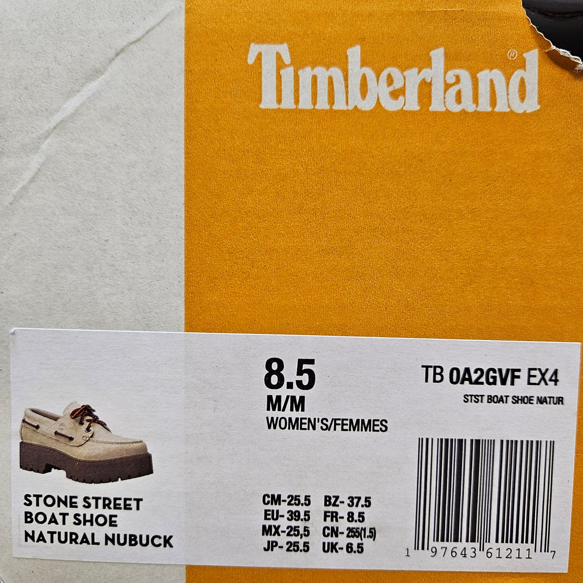 TIMBERLAND WOMEN'S 8.5 STONE STREET BOAT SHOE NATURAL NUBUCK TB0A2GVFEX4