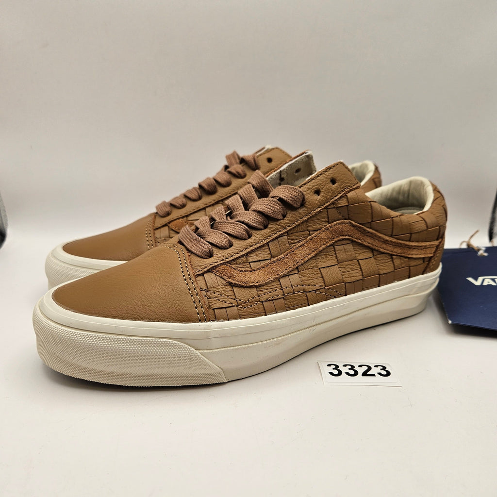 VANS M7.5 W9 OLD SKOOL WOVEN LEATHER BROWN TAN LOW TOP SNEAKER NWOB