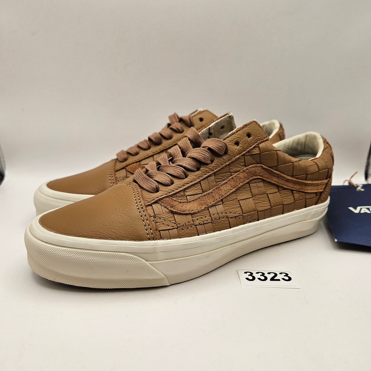 VANS M7.5 W9 OLD SKOOL WOVEN LEATHER BROWN TAN LOW TOP SNEAKER NWOB