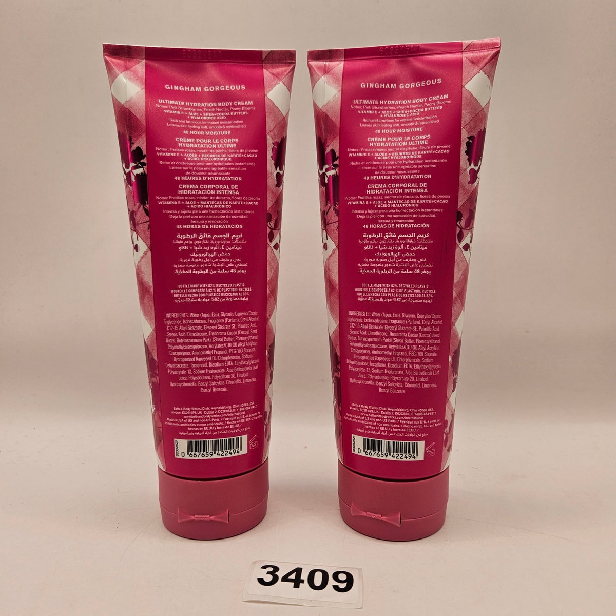 LOT OF 2 - BATH & BODY WORKS GINGHAM GORGEOUS 48 HR MOISTURE ULTIMATE HYDRATION