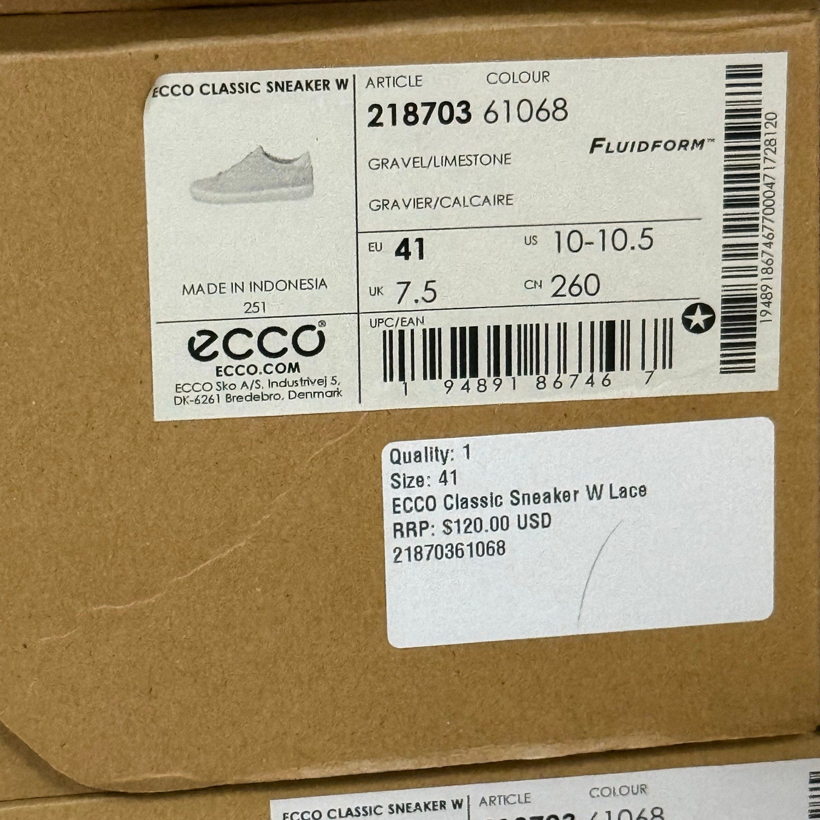 ECCO WOMEN'S 41 CLASSIC SNEAKER LIMESTONE/GRAVEL LEATHER SNEAKER NIB 21870361068