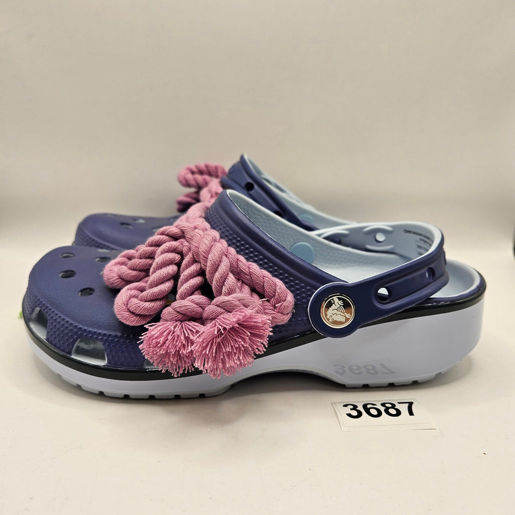 CROCS M5 W7 NARUTO SASUKE CLASSIC CLOG PURPLE ROPE JIBBITZ ANIME NWT