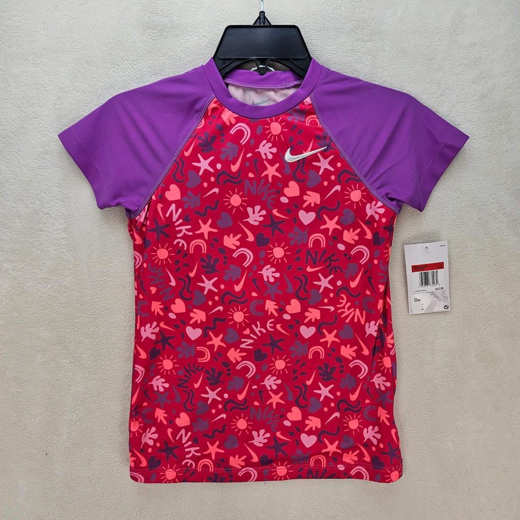 NIKE GIRL'S LARGE SWIM SUIT 2 PIECE PURPLE PINK FLOWER NWT