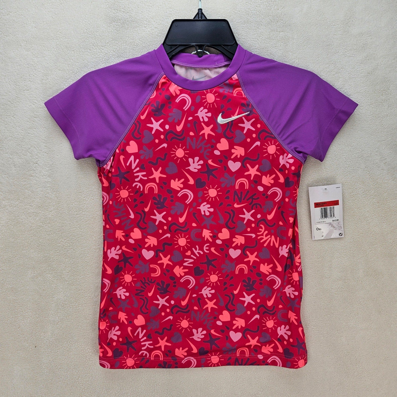 NIKE GIRL'S LARGE SWIM SUIT 2 PIECE PURPLE PINK FLOWER NWT