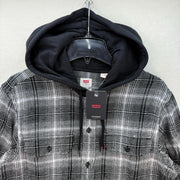 LEVI'S MEN'S SMALL HOODED WORKER SHIRT AMETRINE PLAID METEORITE