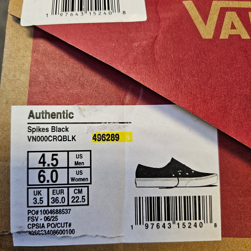 VANS WOMEN'S 6 AUTHENTIC SPIKE BLACK SUEDE WHITE GOTHIC VINTAGE NIB