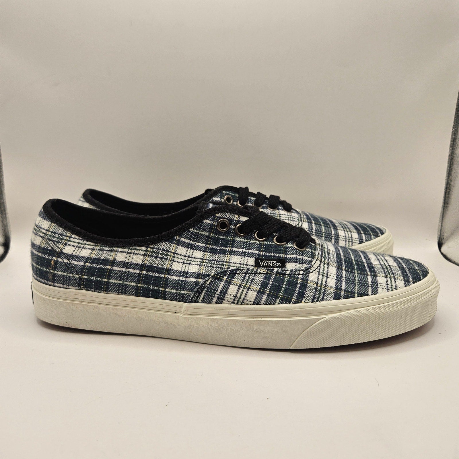 VANS MEN'S 11.5 AUTHENTIC GRUNGE PLAID BLACK BLUE SKATE SNEAKERS NWOB RARE