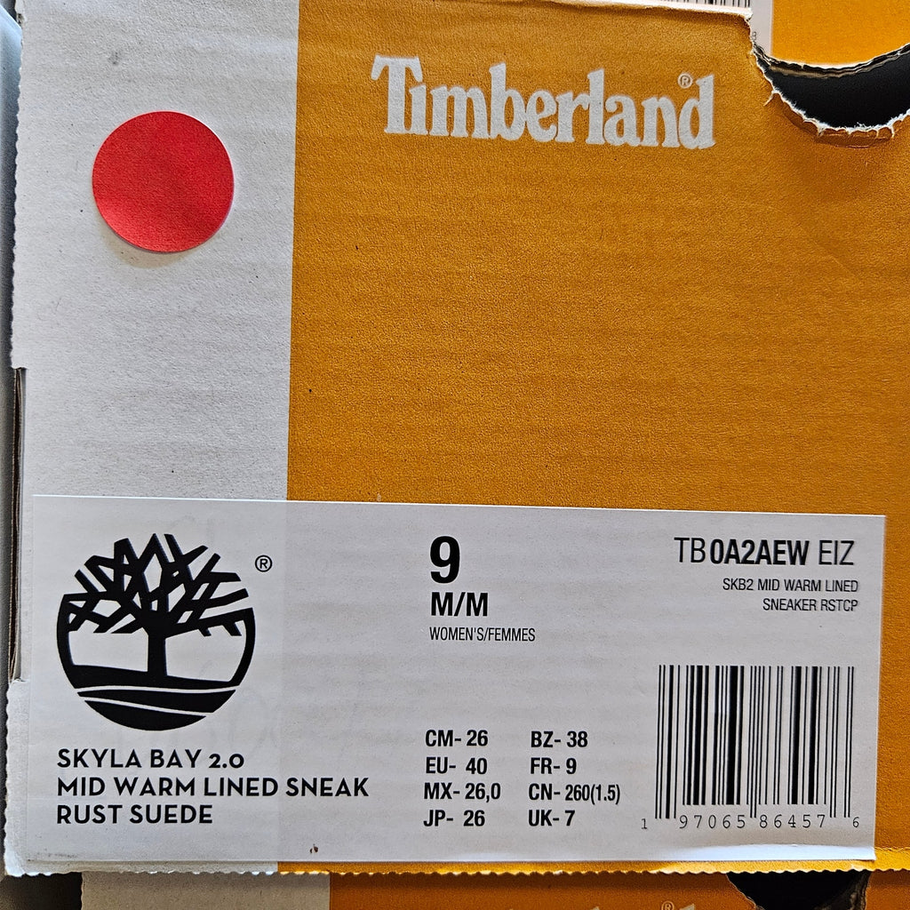 TIMBERLAND WOMEN'S 9 SKYLA BAY 2.0 MID WARM LINED SNEAK RUST SUEDE NIB