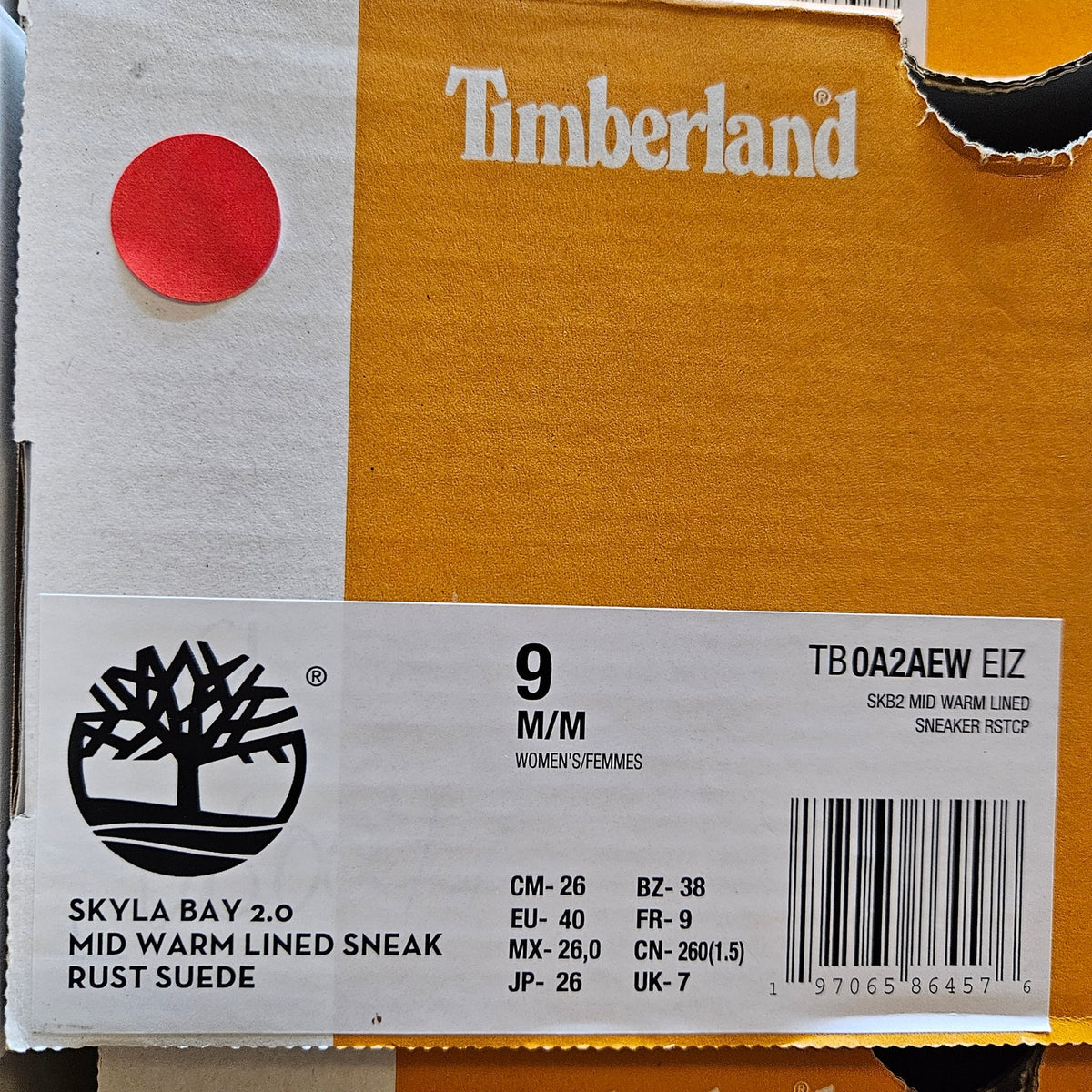 TIMBERLAND WOMEN'S 9 SKYLA BAY 2.0 MID WARM LINED SNEAK RUST SUEDE NIB