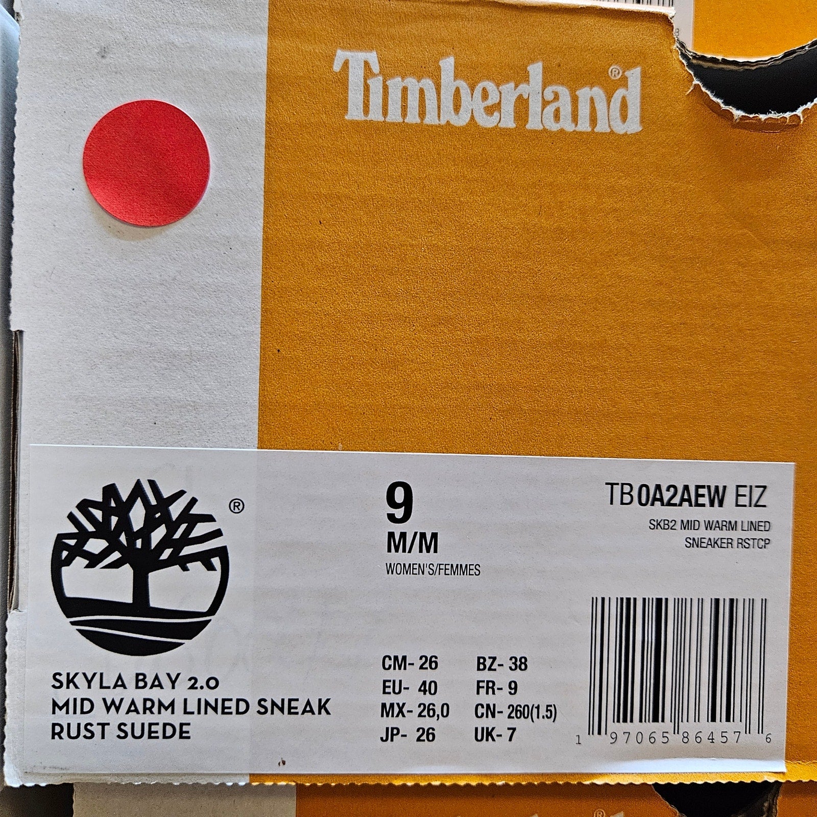TIMBERLAND WOMEN'S 9 SKYLA BAY 2.0 MID WARM LINED SNEAK RUST SUEDE NIB