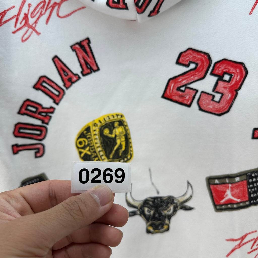 AIR JORDAN Kids Medium All over print hoodie white PEN MARK