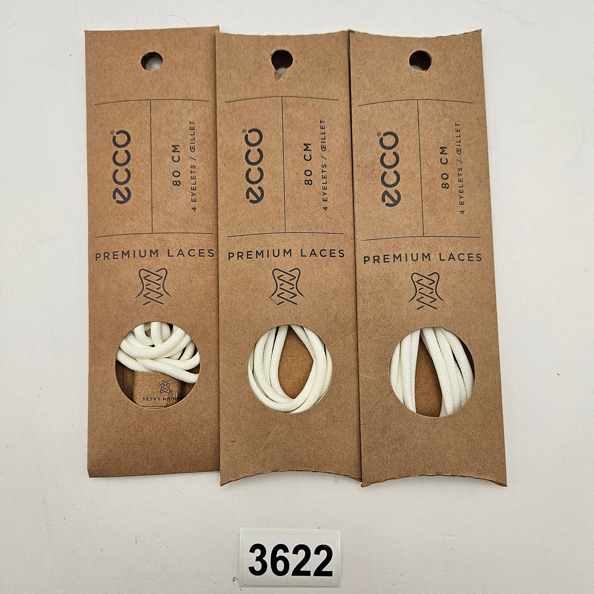 LOT OF 3 - ECCO PREMIUM LACES 80CM WHITE SPORTY ROUND NIB 1X3 PAIRS