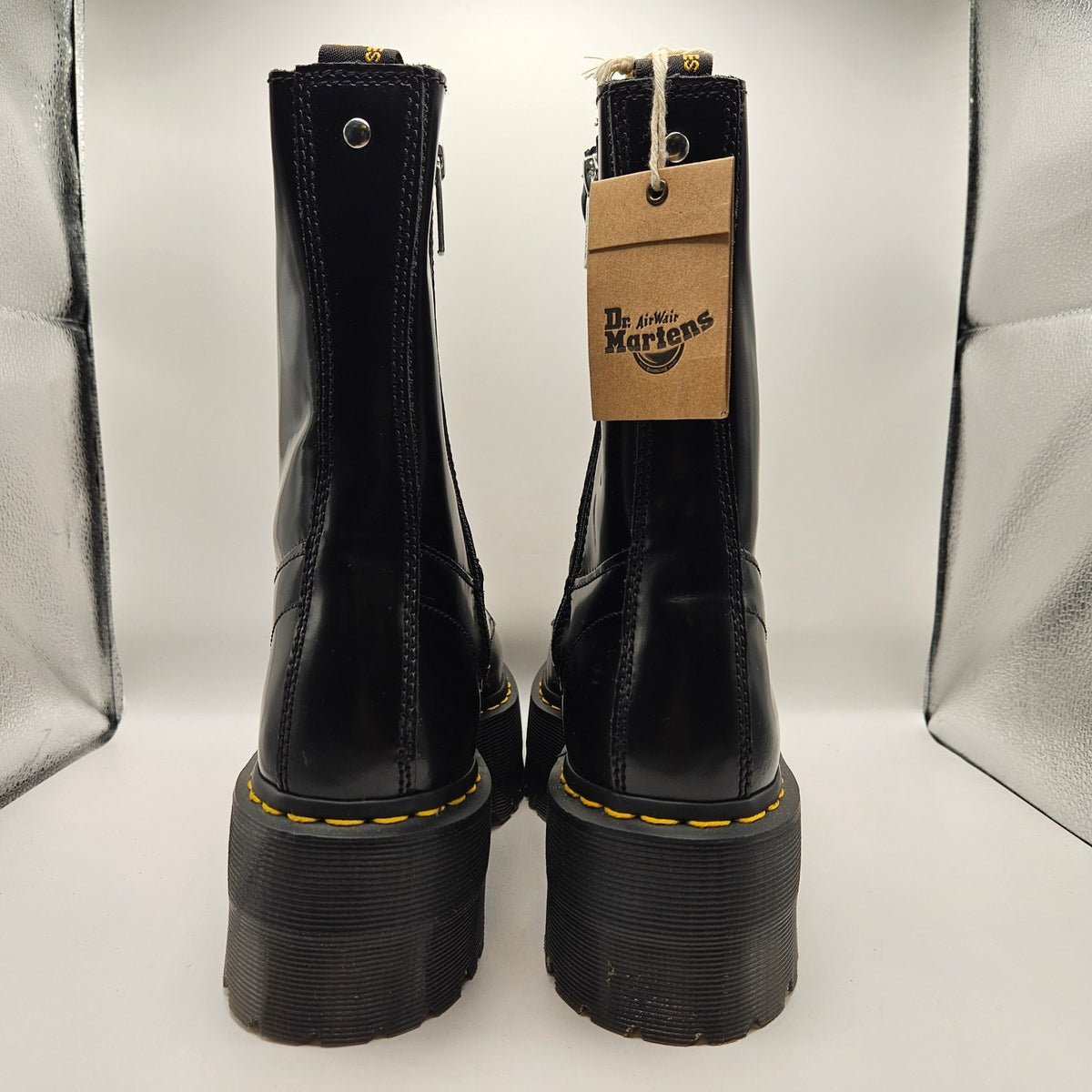 DR MARTENS WOMEN'S 11 JETTA HI MAX SMOOTH LEATHER BLACK PLATFORM BOOTS BUTTERO