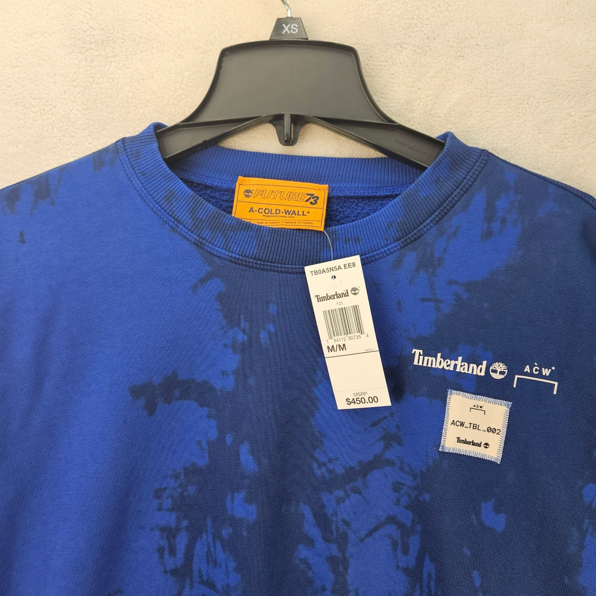 TIMBERLAND X A COLD WALL MEN'S MEDIUM BRIGHT BLUE $450 CREWNECK SWEATSHIRT