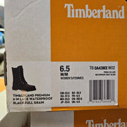 TIMBERLAND WOMEN'S 6.5 PREMIUM 8 INCH LACE WP BLACK FULL GRAIN BOOT TB0A43MXW02