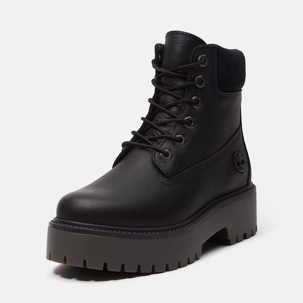TIMBERLAND WOMEN'S 6 STONE STREET 6 INCH LACE WATERPROOF BLACK FULL GRAIN NIB