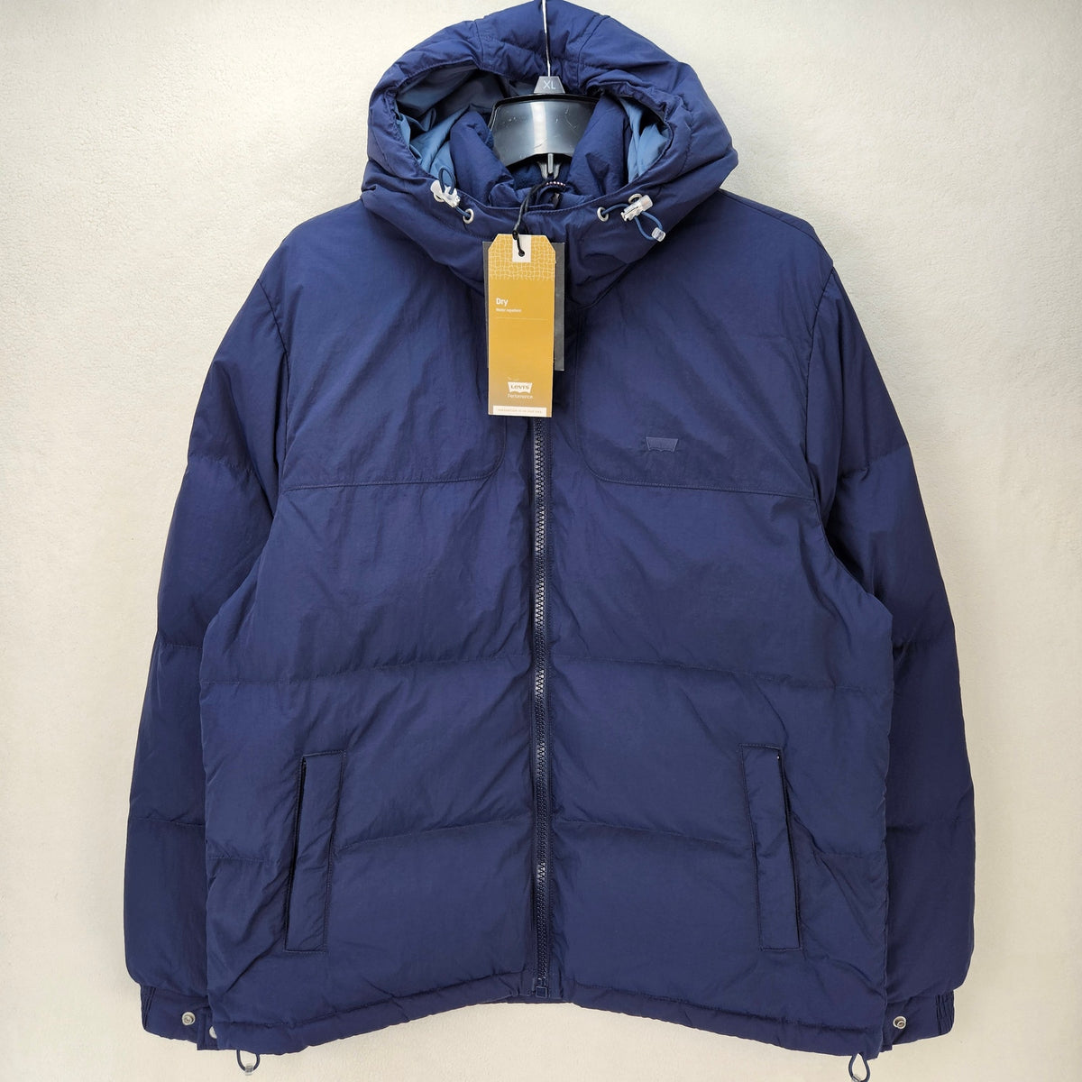 LEVI'S MEN'S MEDIUM SHORT DOWN JACKET NAVY BLUE UTILITY HOODED A85570001