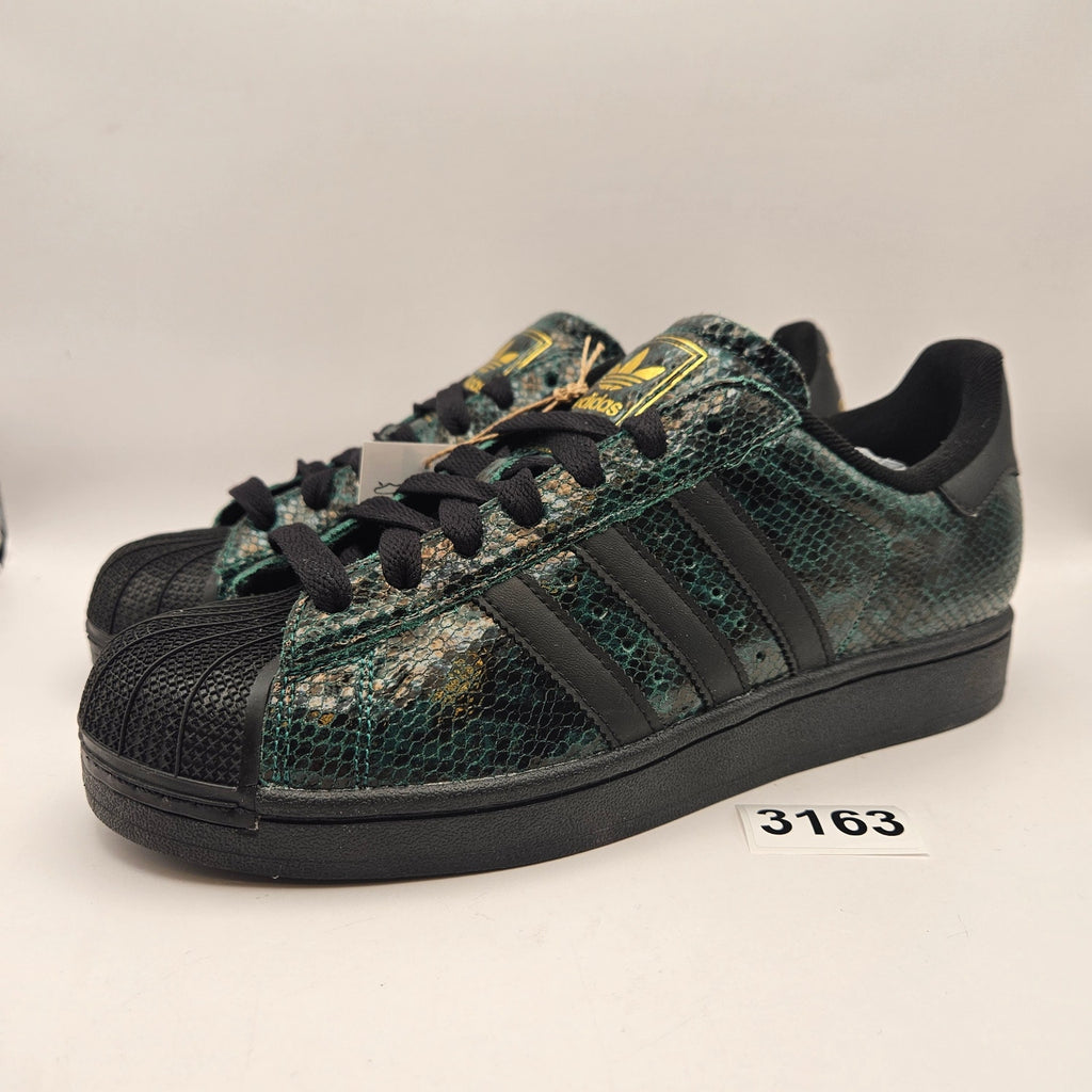 ADIDAS ORIGINALS WOMEN'S 9 SUPERSTAR BLACK GREEN SNAKESKIN SHELL TOE NWOB