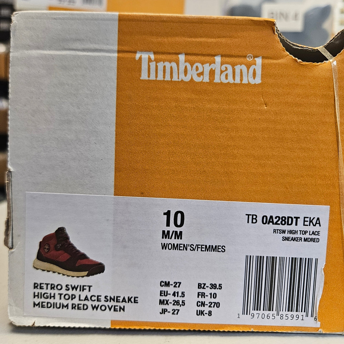 TIMBERLAND WOMEN'S 10 RETRO SWIFT HI TOP LACE SNEAKER MED RED WOVEN TB0A28DTEKA