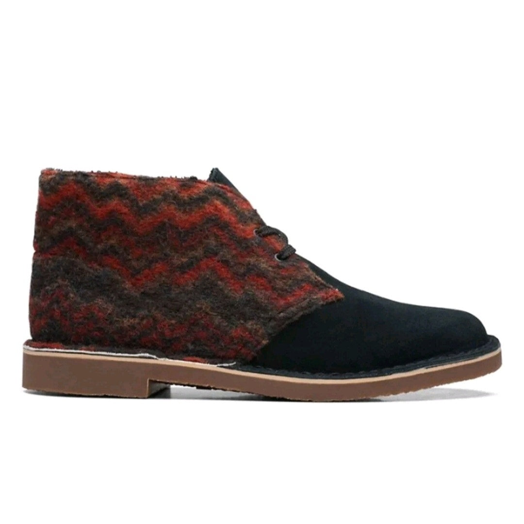 CLARKS MEN'S 10.5 BUSHACRE 3 CHUKKA BOOT BLADE SUEDE WOOL PRINT 68658