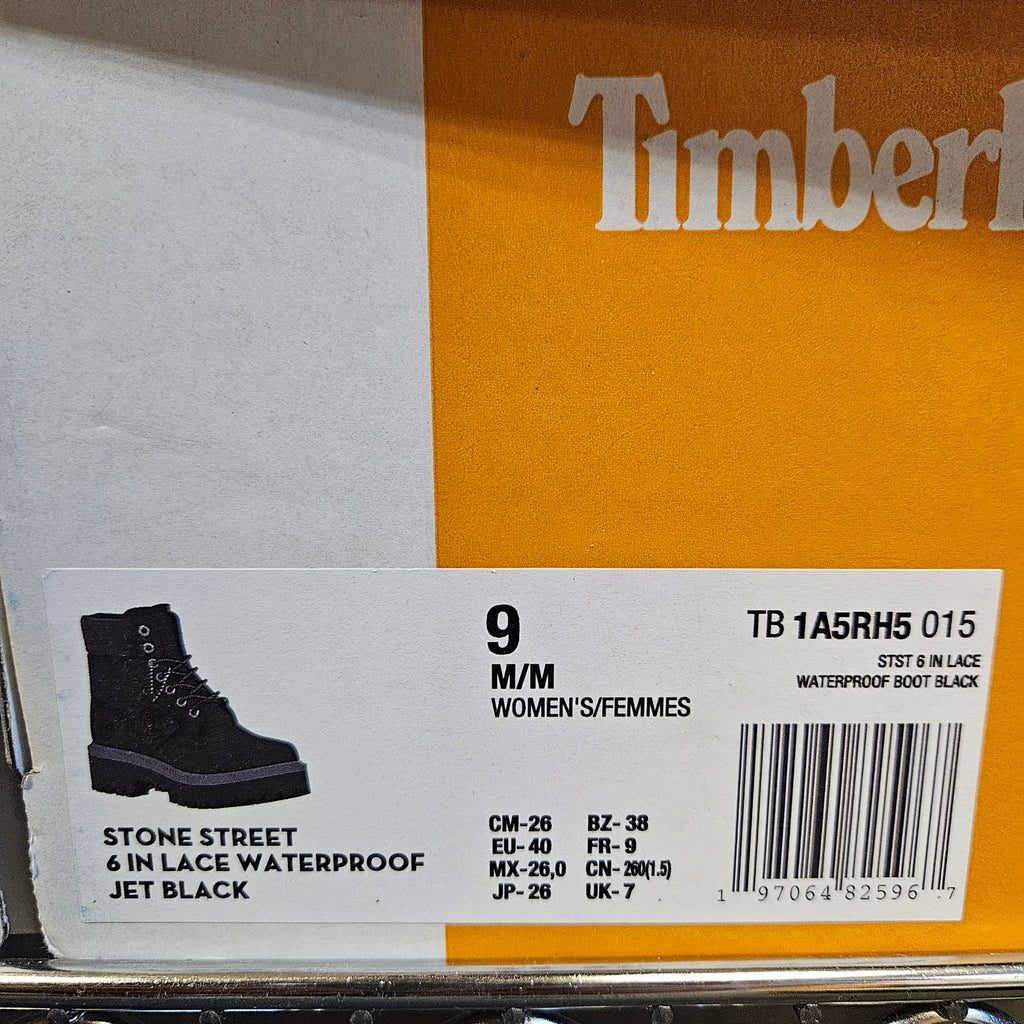 TIMBERLAND WOMEN'S 9 STONE STREET 6 INCH LACE UP WP BOOT JET BLACK NIB