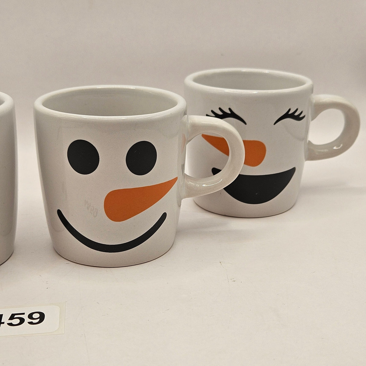 SET OF 4 SNOWMAN FACE CERAMIC MUG WHITE CHRISTMAS HOLIDAY COFFEE CUPS