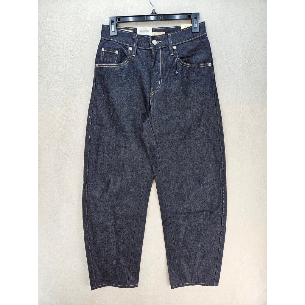 LEVI'S WOMEN'S 25X30 PREMIUM BAGGY DAD BARREL JEANS DARK INDIGO BLUE DENIM NWT