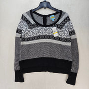 C&C CALIFORNIA WOMEN'S MEDIUM FAIR ISLE NORDIC KNIT SWEATER CARDIGAN BLK WHT NWT