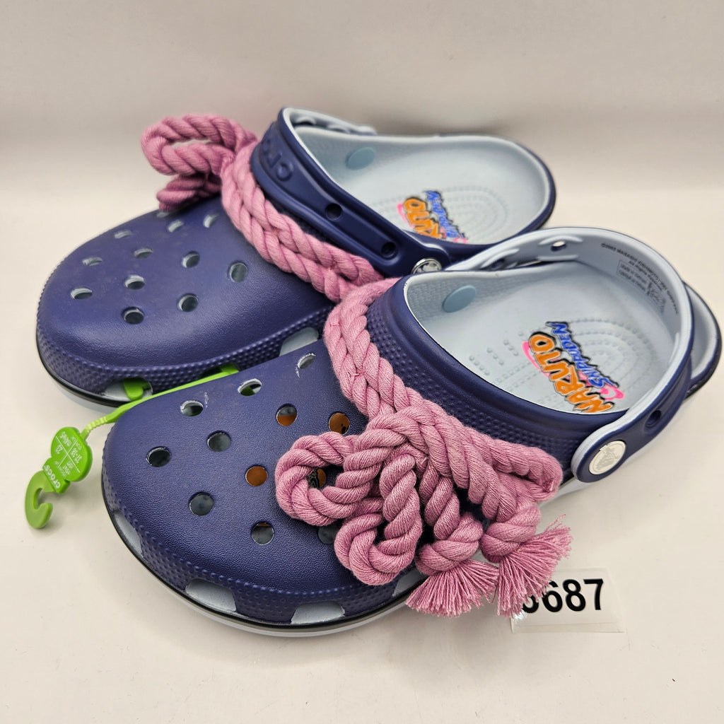 CROCS M5 W7 NARUTO SASUKE CLASSIC CLOG PURPLE ROPE JIBBITZ ANIME NWT
