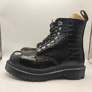 DR MARTENS WOMEN'S 7 STEEL TOE 1460 PASCAL BLACK ANALINE CROC EMBOSS BOOTS NWOB