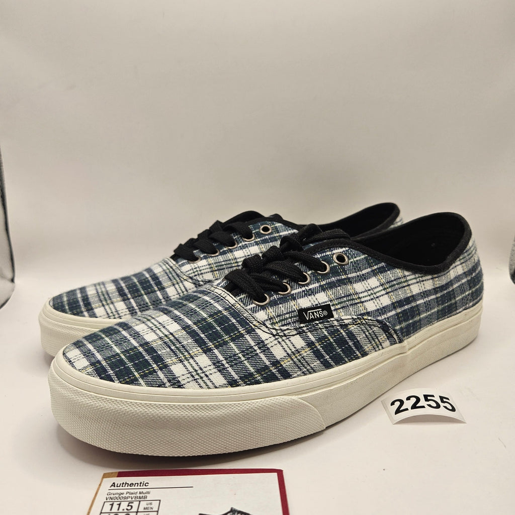 VANS MEN'S 11.5 AUTHENTIC GRUNGE PLAID BLACK BLUE SKATE SNEAKERS NWOB RARE