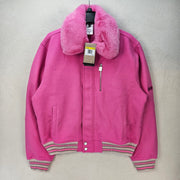 NIKE WOMEN'S SMALL TALL NAOMI OSAKA FULL ZIP VARSITY WOOL JACKET PINK HV2058-675