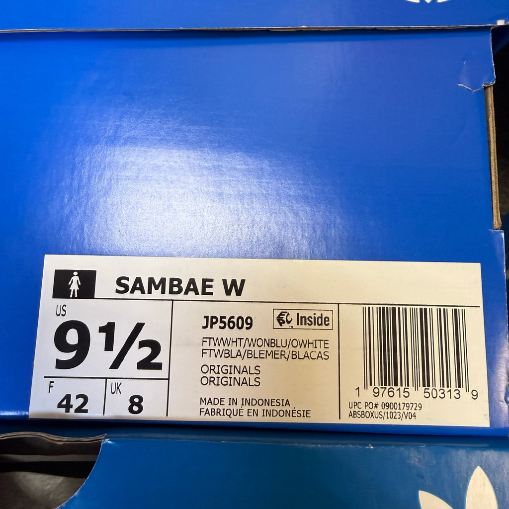 ADIDAS ORIGINALS WOMEN'S 9.5 SAMBAE WHITE WONDER BLUE JP5609 NWT