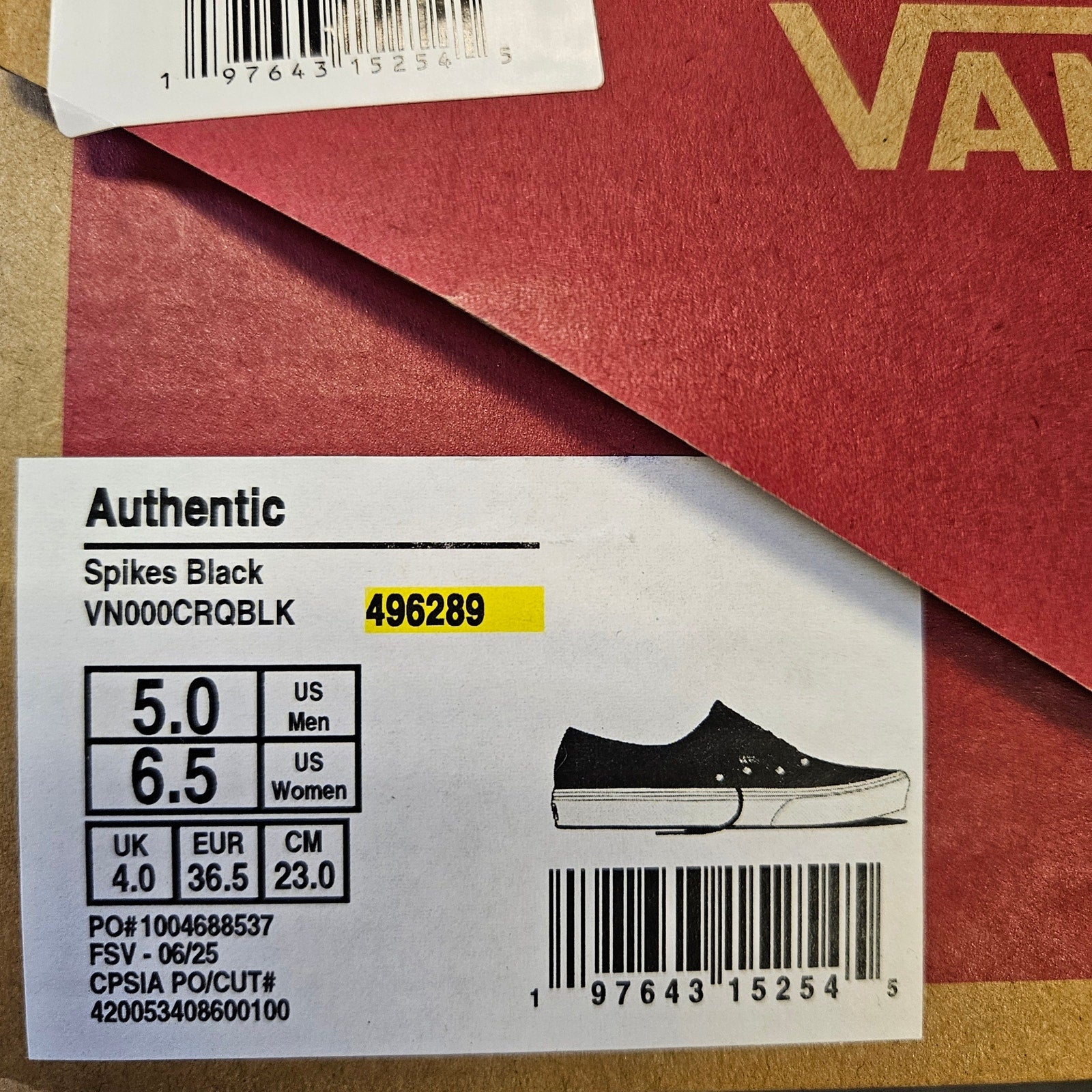 VANS WOMEN'S 6.5 AUTHENTIC SPIKE BLACK SUEDE WHITE GOTHIC VINTAGE NIB