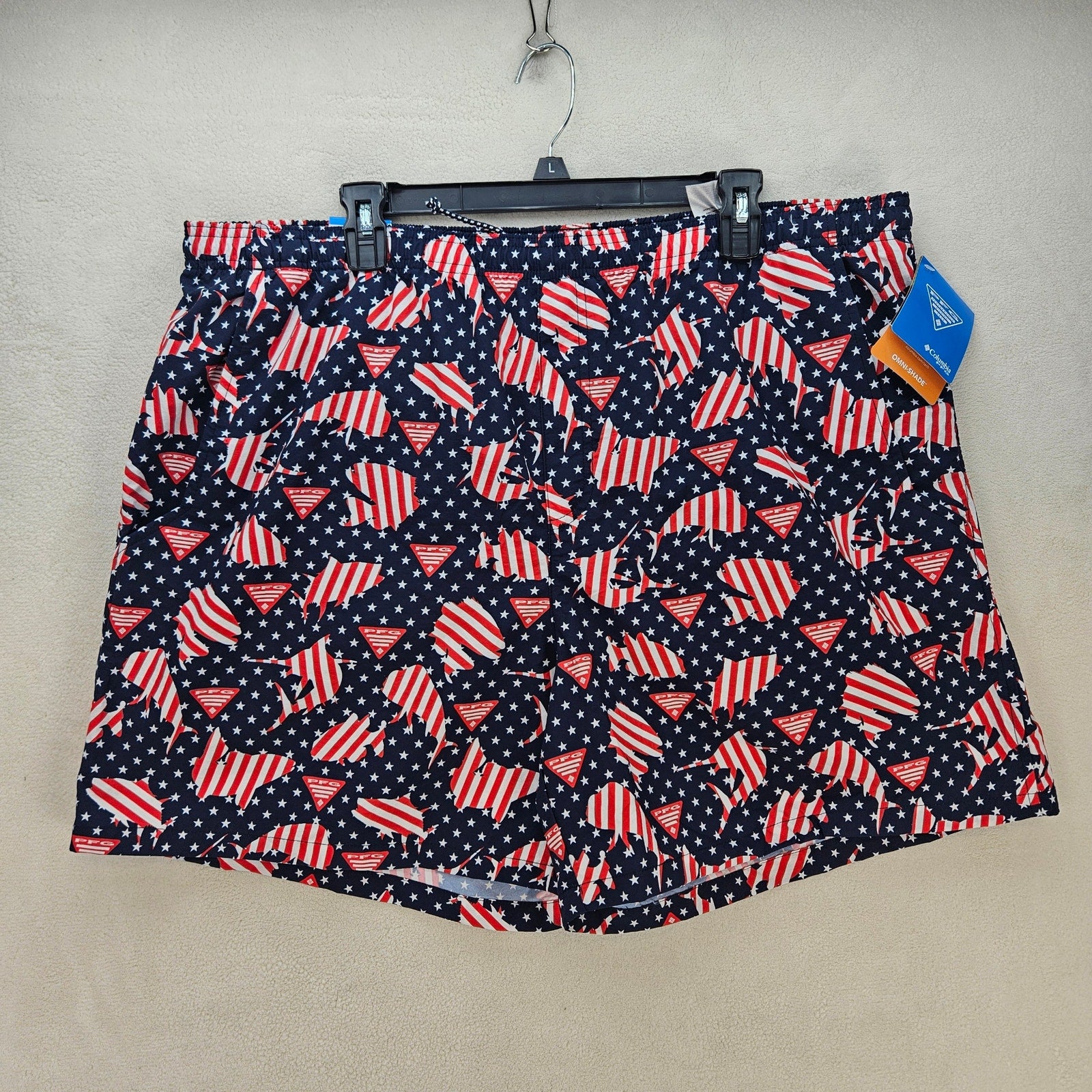 COLUMBIA PFG MEN'S XL AMERICANO FLAG PATRIOTIC BEACH SHORT CLEARWATER SHORES NWT