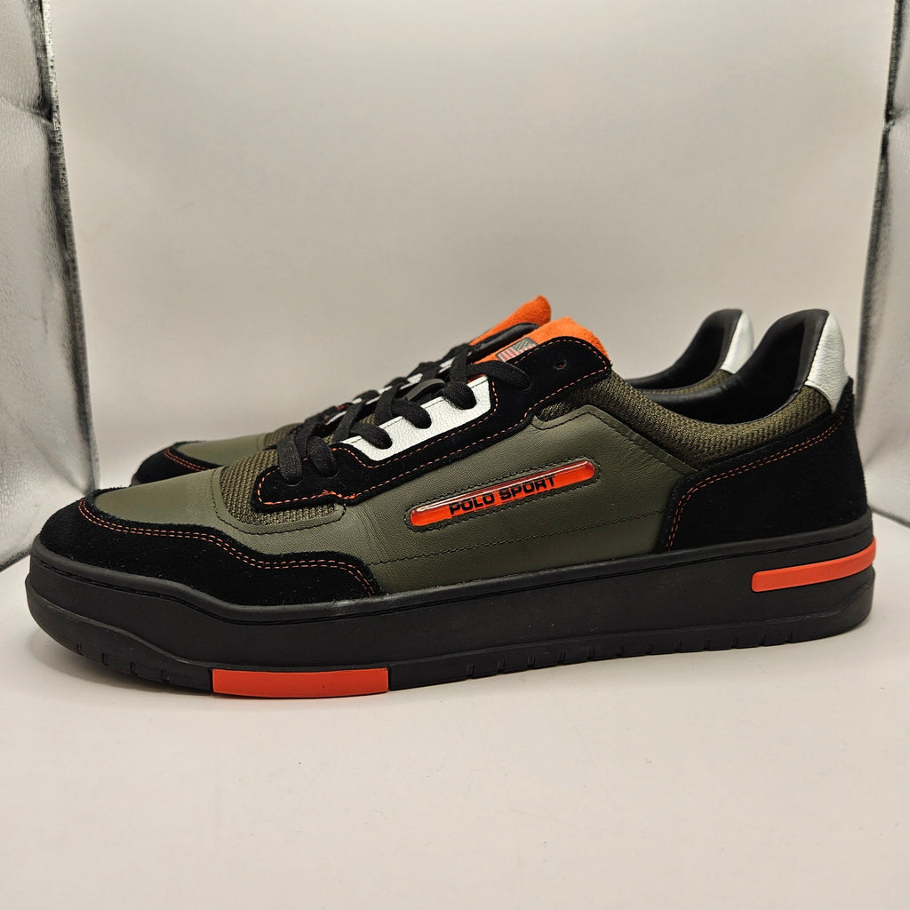 RALPH LAUREN POLO MEN'S 15 PS300 LEATHER PANEL LO TOP SNEAKER OLIVE GREEN NWOB