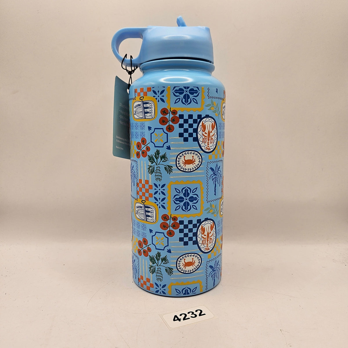 LOBSTER 32 OZ DOUBLE LAYER INSULATED FLASK WITH STRAW AND PLASTIC LID ANTI LEAK