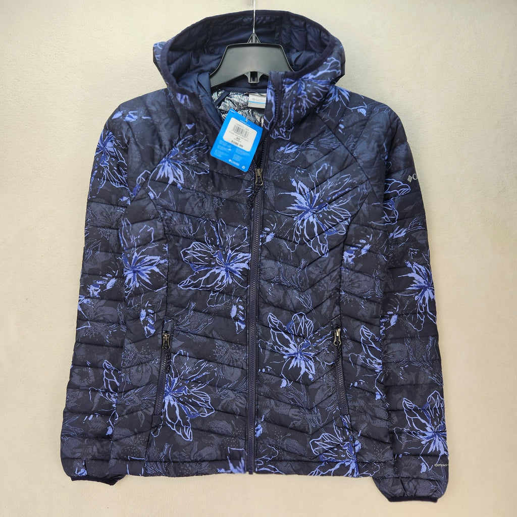 COLUMBIA WOMEN'S XS POWDER LITE HOODED JACKET FLORAL PRINT OMNI HEAT PUFFER COAT