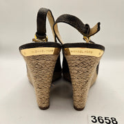 MICHAEL KORS KEEGAN WOMEN'S 7 SLINGBACK ESPADRILLE WEDGE SANDAL BROWN LOGO NWOB