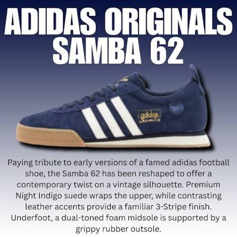 ADIDAS ORIGINALS MEN'S 7 SAMBA 62 NAVY BLUE SUEDE NIB IH4380
